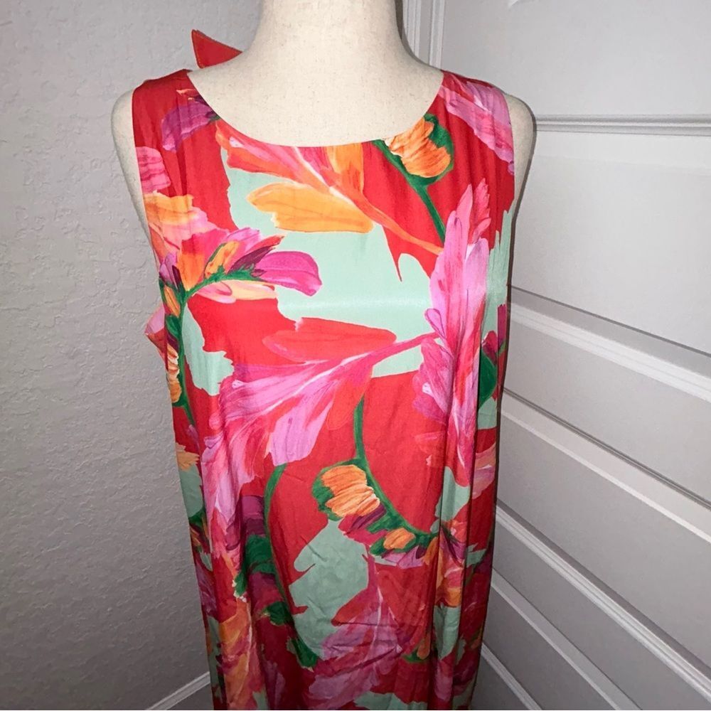Chico’s Botanic Berry Foliage Print Trapeze Swing Sleeveless Midi Dress Chicos - Picture 2 of 13